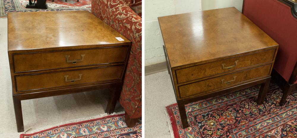 Appraisal: A PAIR OF MID-CENTURY MODERN BURL WALNUT END TABLES John