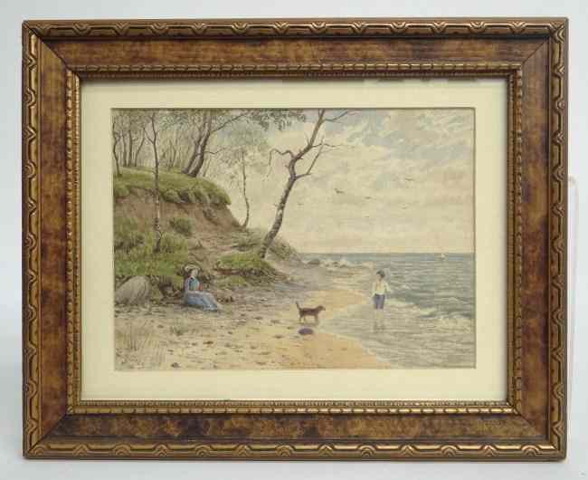 Appraisal: Early watercolor beach scene signed ''G B Grey'' Site ''