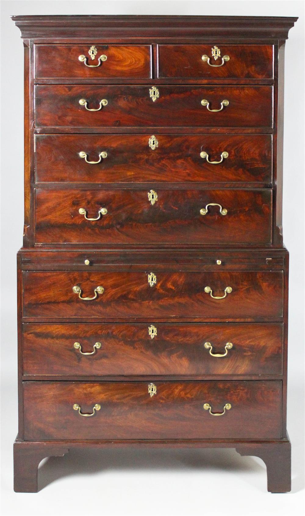 Appraisal: GEORGE III MAHOGANY CHEST ON CHEST in two parts the