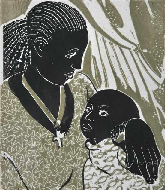 Appraisal: Jo Hannan th century Black Madonna woodblock x cm