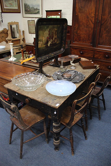 Appraisal: A VICTORIAN PINE AND BLACK PAINTED KITCHEN TABLE with drawer