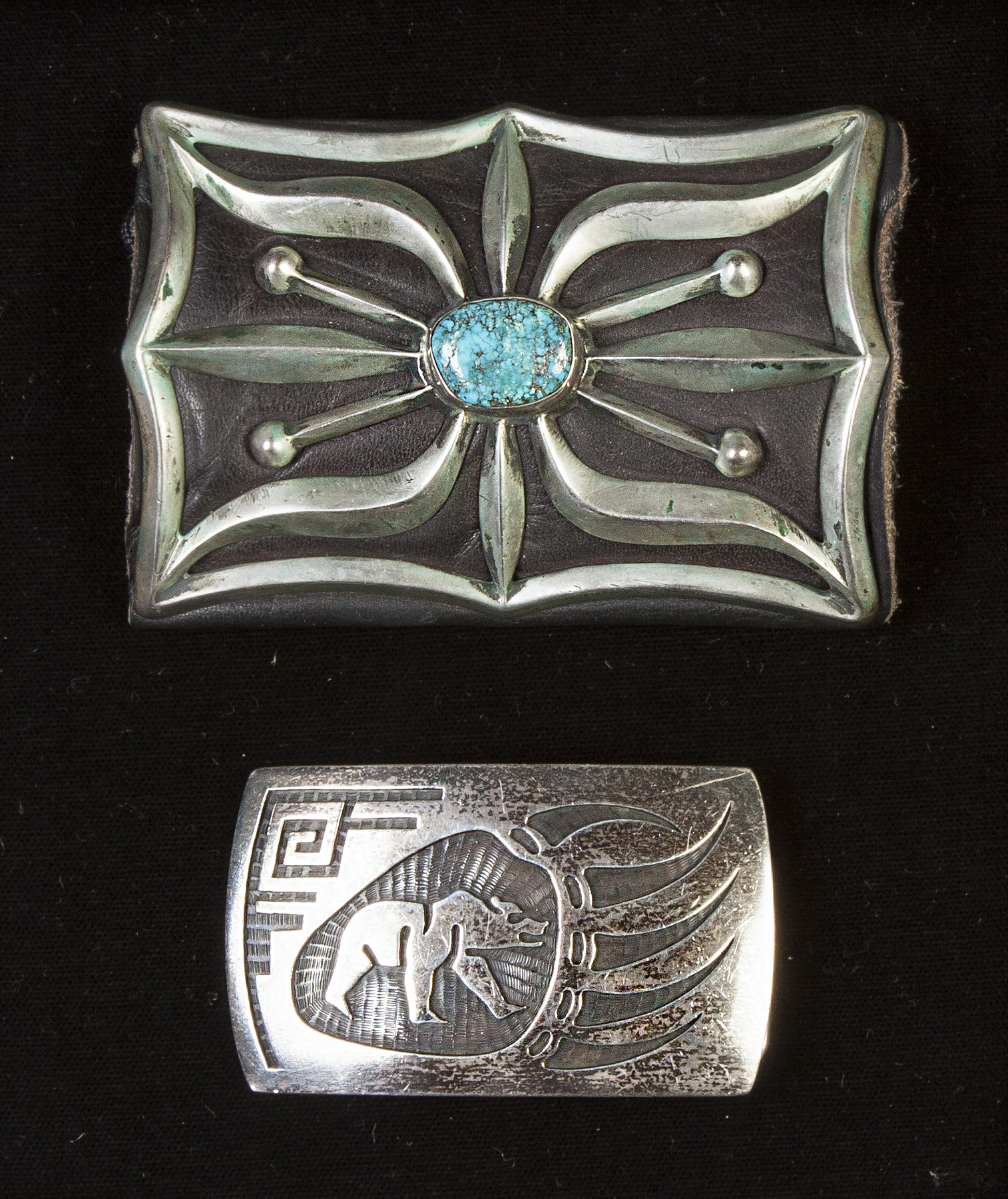 Appraisal: Navajo Silver Turquoise Cuff Belt Buckle Buckle marked Saffkie Sterling