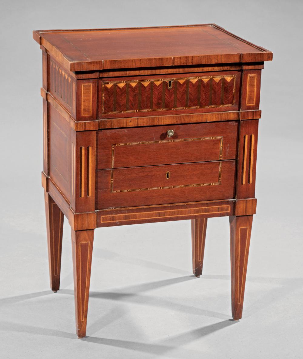 Appraisal: Neoclassical-Style Inlaid Walnut Petite Commode tray top three drawers on