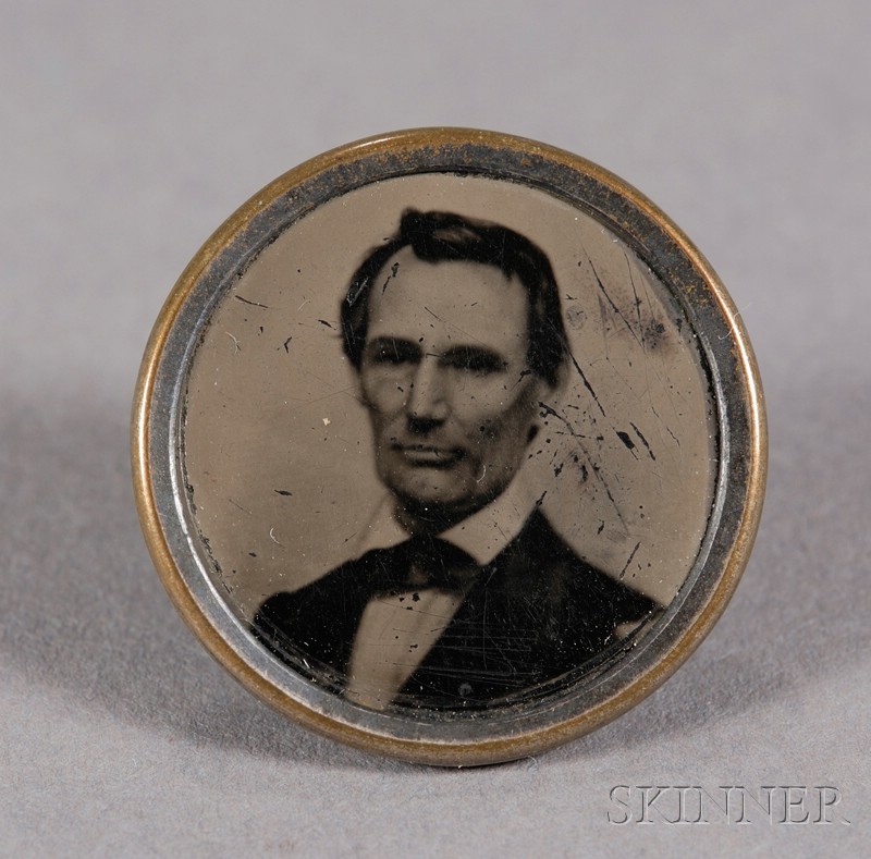 Appraisal: Lincoln Campaign Ferrotype Brass-mounted Shank Button c surface scratches dia