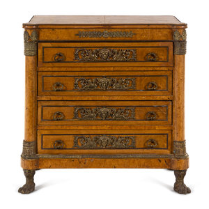 Appraisal: An Empire Style Gilt Metal Mounted Burlwood Chest of Drawers