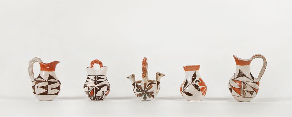 Appraisal: Acoma Group of Five Miniature Polychrome Pots Acoma Group of