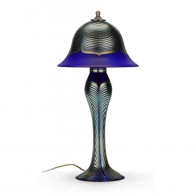 Appraisal: CORREIA PULLED FEATHER GLASS TABLE LAMP Late th century blown