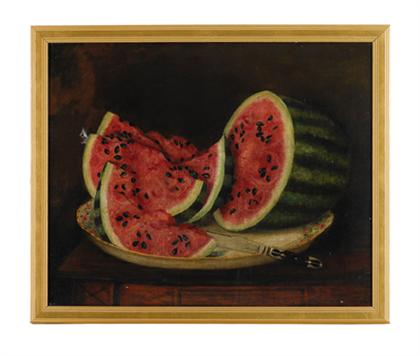 Appraisal: American School th th century still life with watermelons SIgned