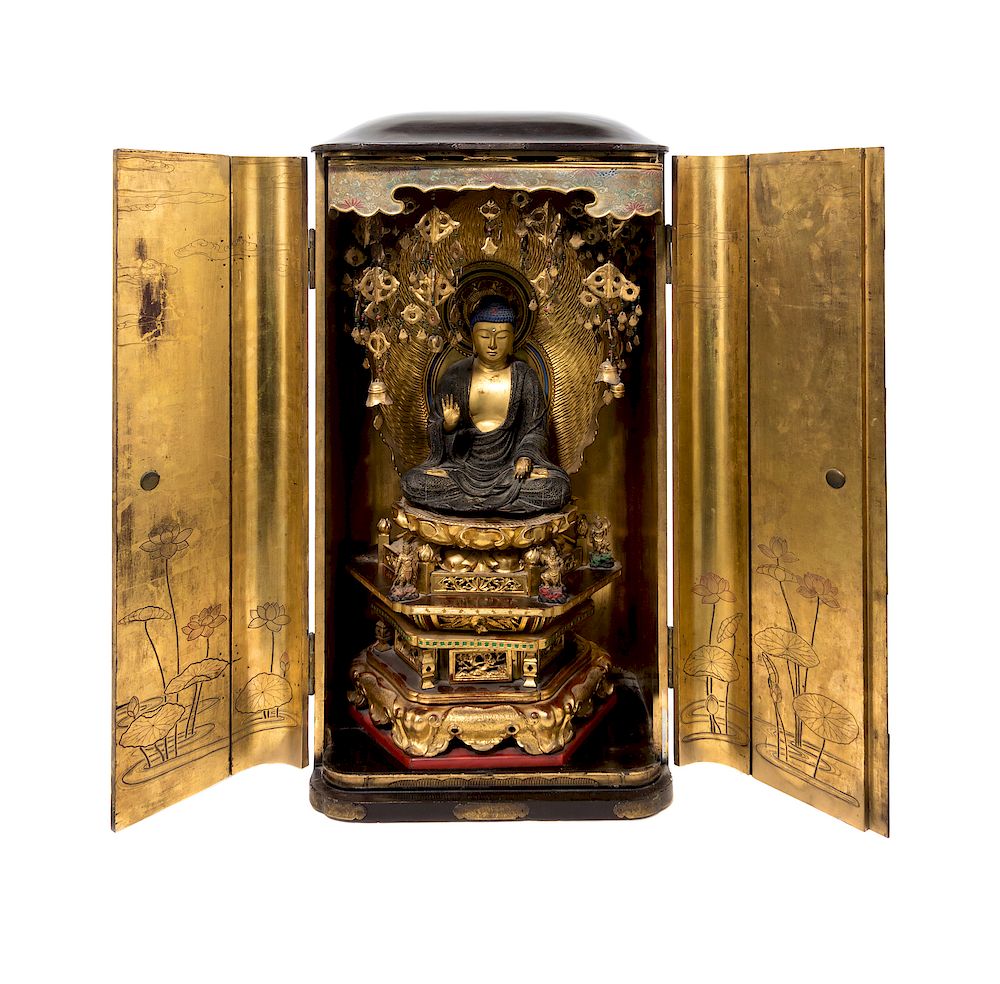 Appraisal: AJapanese Giltwood and Black Lacquer Zushi Shrine A Japanese Giltwood