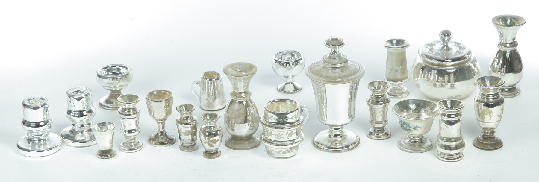 Appraisal: GROUP OF AMERICAN MERCURY GLASS Late th- th century Miniature