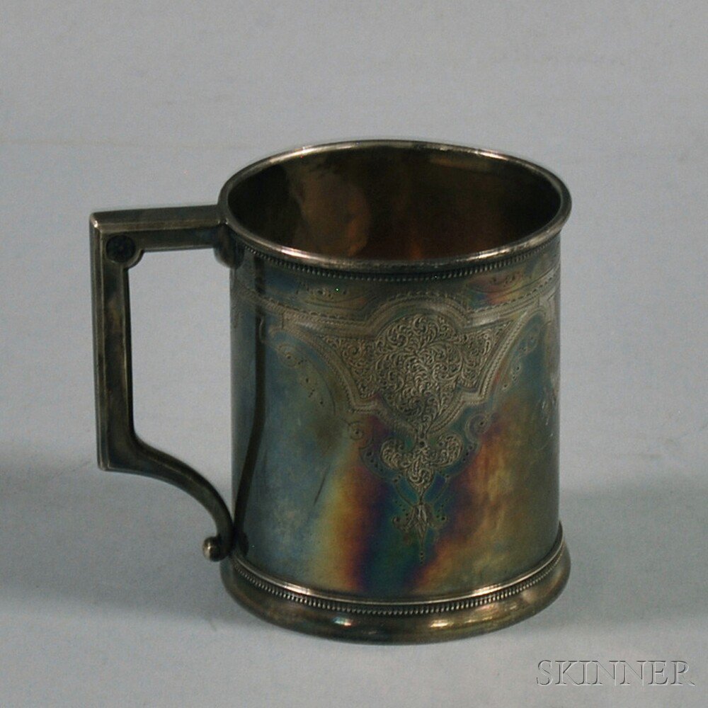 Appraisal: Gorham Engraved Sterling Silver Mug F mark to base possibly