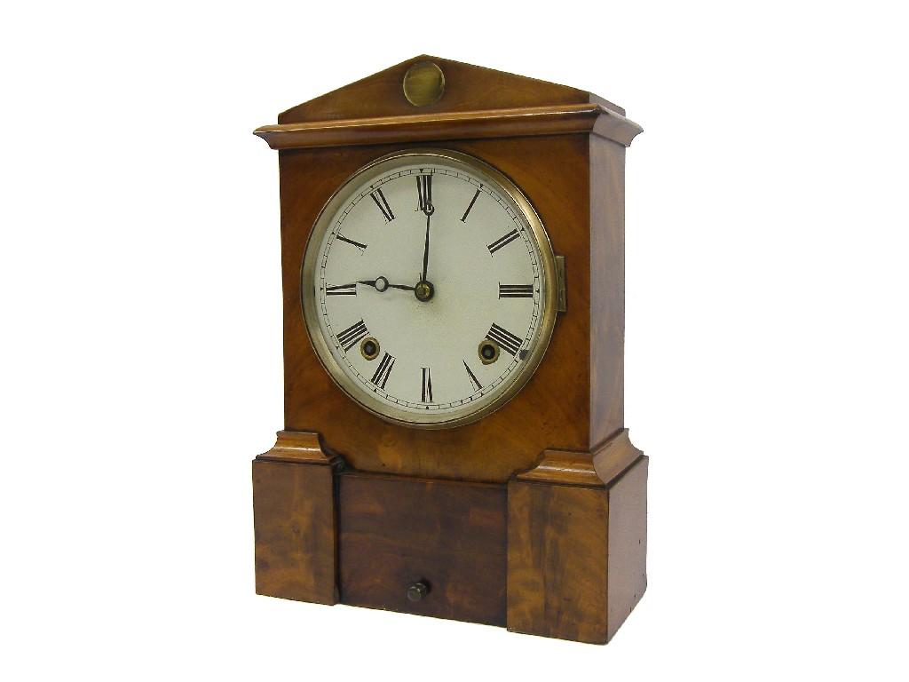 Appraisal: Satin walnut Biedermeier two train mantel clock the movement striking