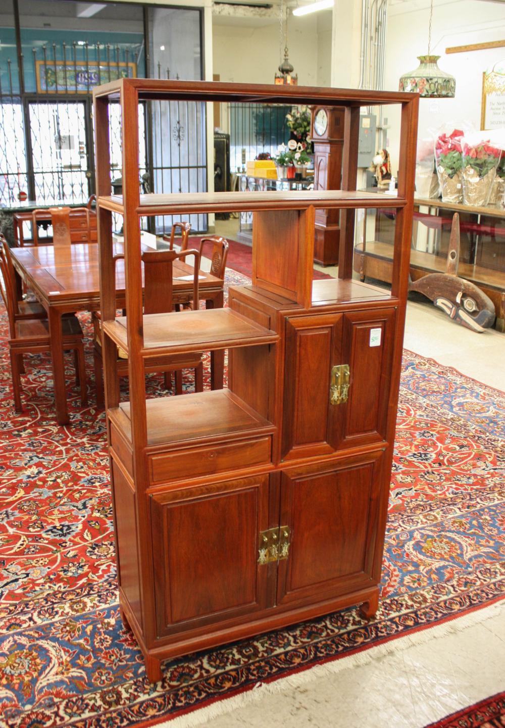 Appraisal: CHINESE TEAKWOOD ETAGERE Hong Kong mid- th century a double