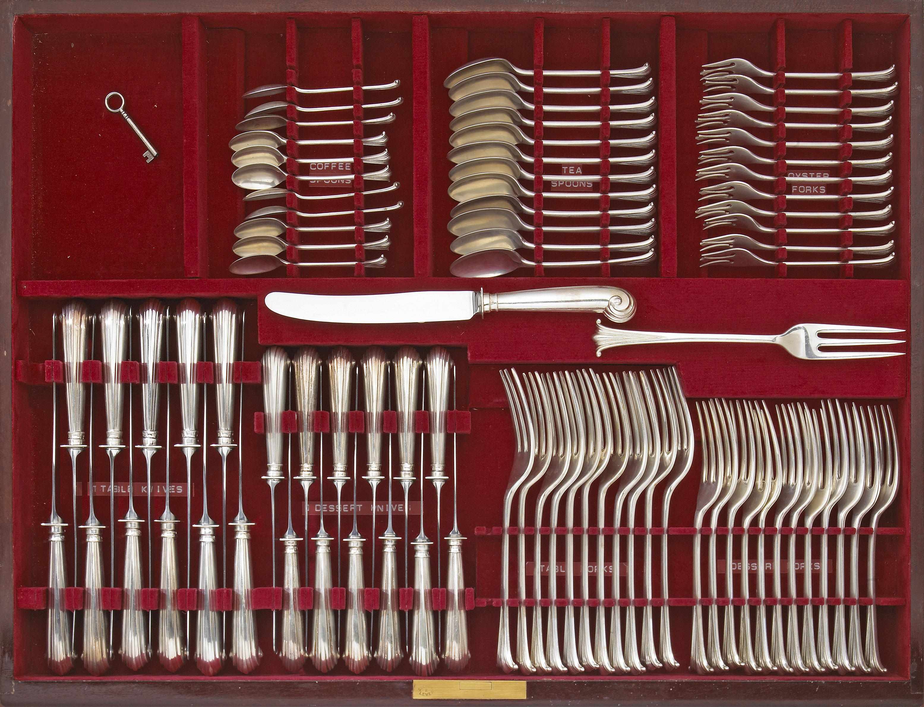 Appraisal: An assembled Elizabeth II silver flatware in pair mahogany canteens