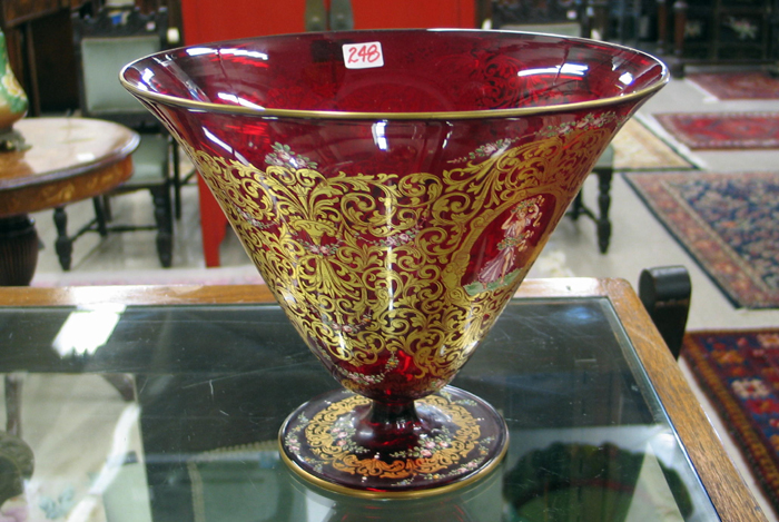 Appraisal: A BOHEMIAN RED GLASS CENTER VASE having gold overlay in