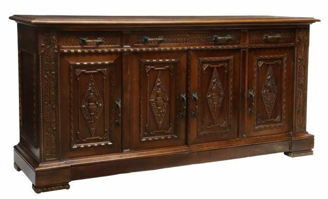 Appraisal: Italian Renaissance Revival carved walnut sideboard early th c having