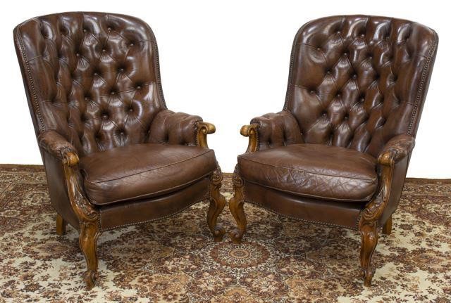 Appraisal: lot of French Louis XV style leather armchairs th c