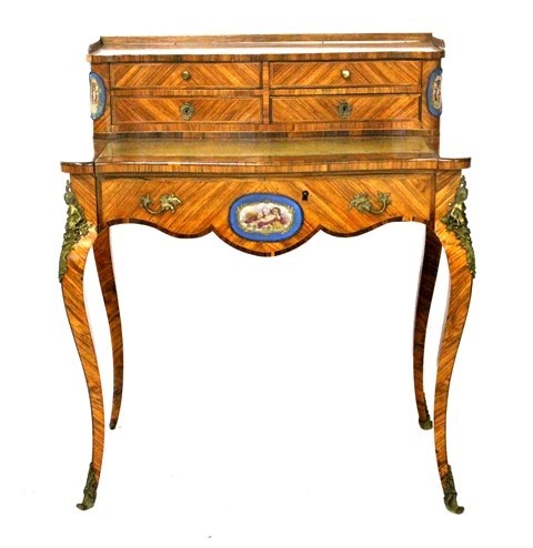 Appraisal: A th century gilt metal and ceramic mounted kingwood bureau