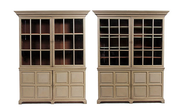 Appraisal: A PAIR OF GEORGE III PAINTED PINE HOUSEKEEPERS CUPBOARDS each