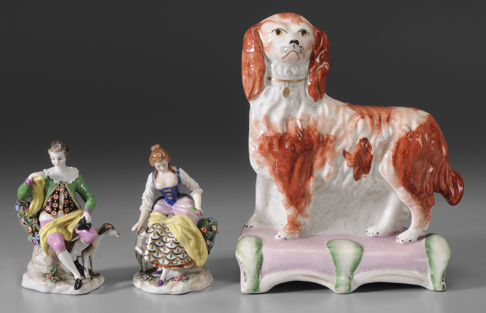 Appraisal: Three Pieces English Ceramics th century Staffordshire figure of Spaniel