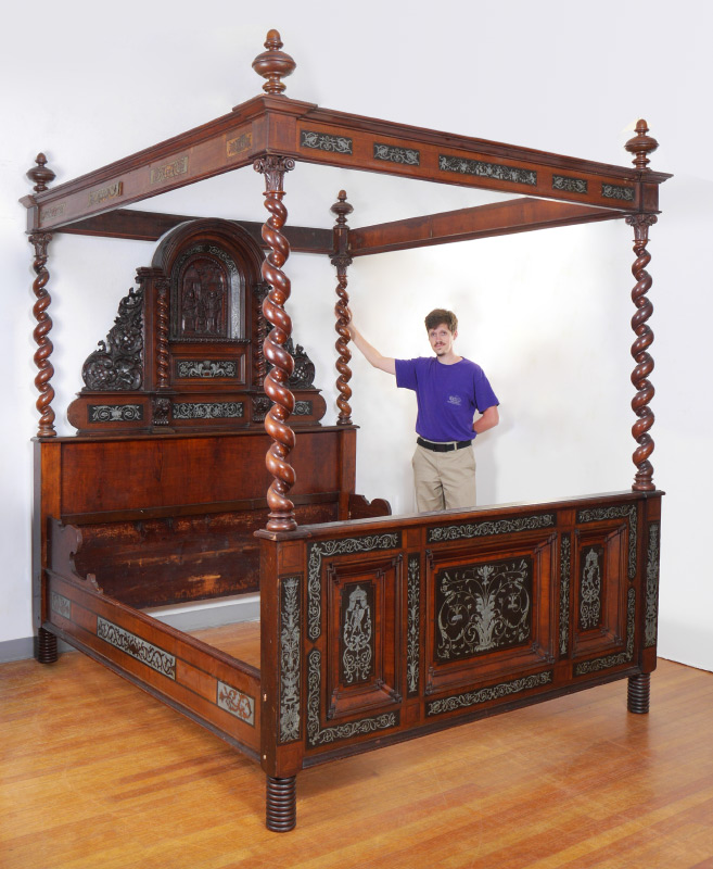 Appraisal: A FINE GERMAN CARVED INLAID POSTER BED As seen in