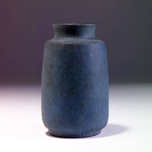 Appraisal: MERRIMAC Vase covered in speckled matte indigo glaze Restoration to