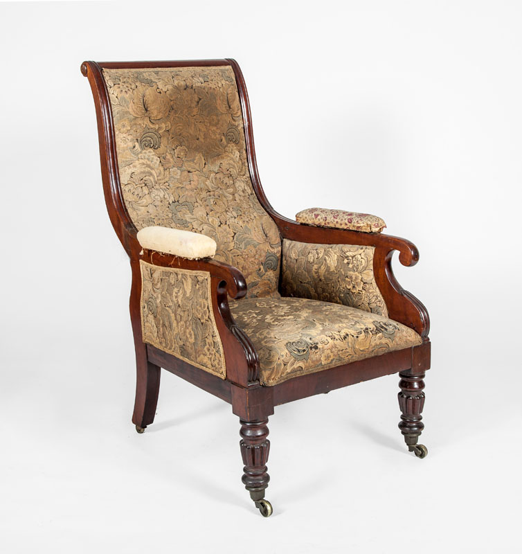 Appraisal: VICTORIAN CARVED MAHOGANY LIBRARY CHAIR Back un-upholstered x x in