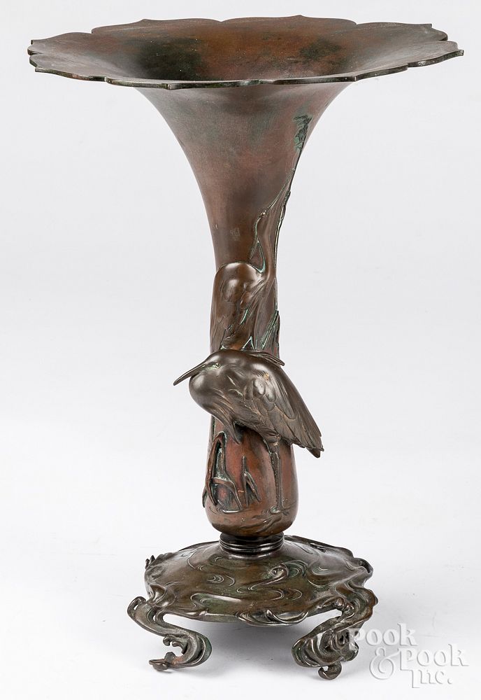 Appraisal: Japanese two-part bronze trumpet vase th c Japanese two-part bronze