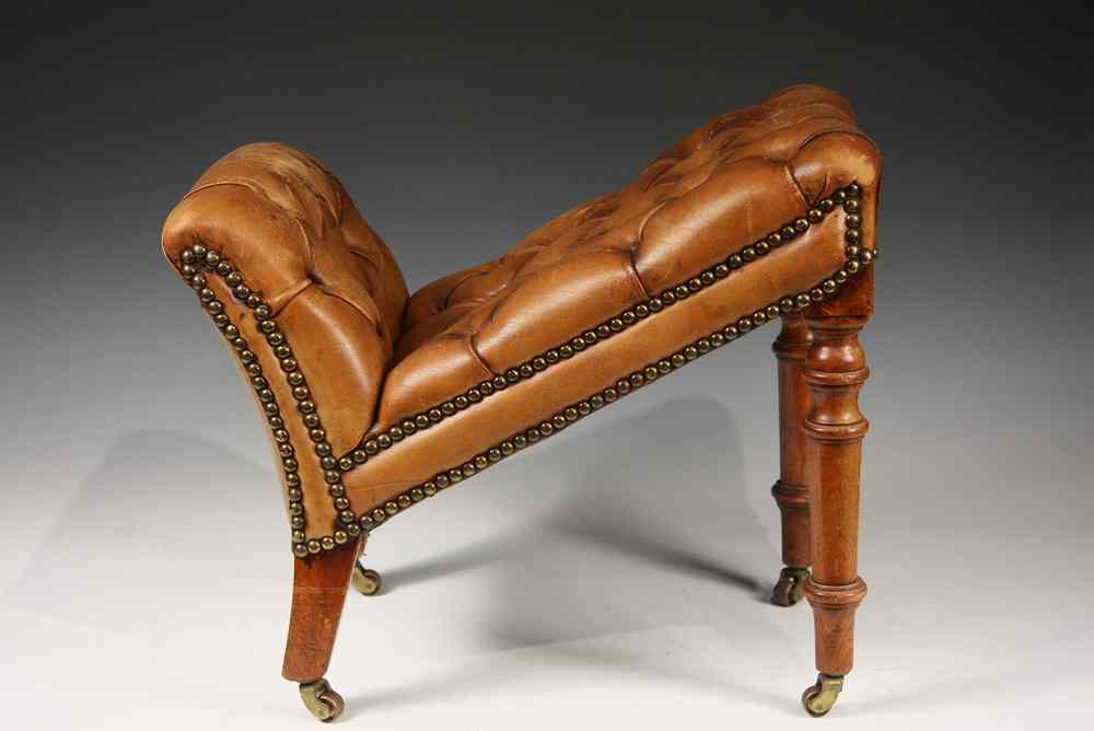 Appraisal: PERIOD GOUT STOOL - English Sheraton Leather Tufted Gout Foot