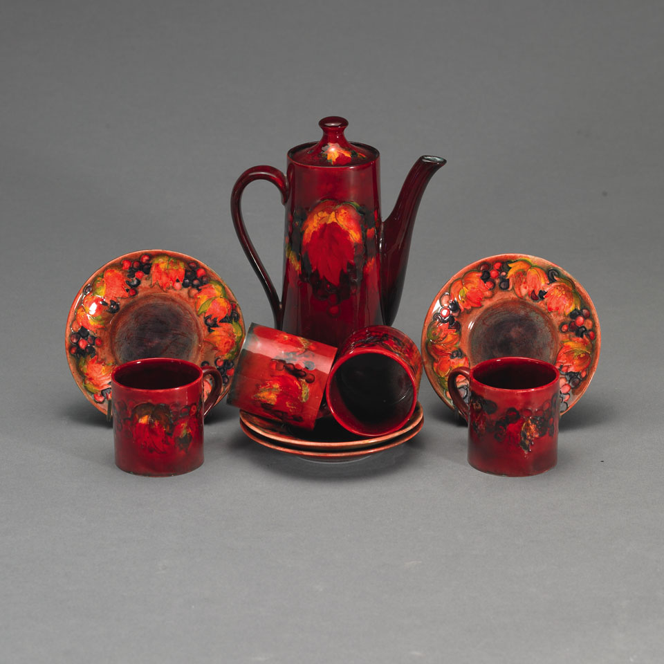 Appraisal: Moorcroft Flamb Grape and Leaf Coffee Service s comprising nine