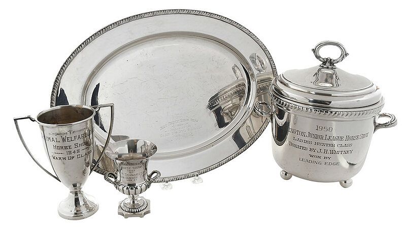 Appraisal: Four Pieces Horse Themed Silver Plate American th century including