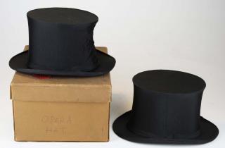 Appraisal: Two Folding Silk Men'S Opera Top Hats One In Original