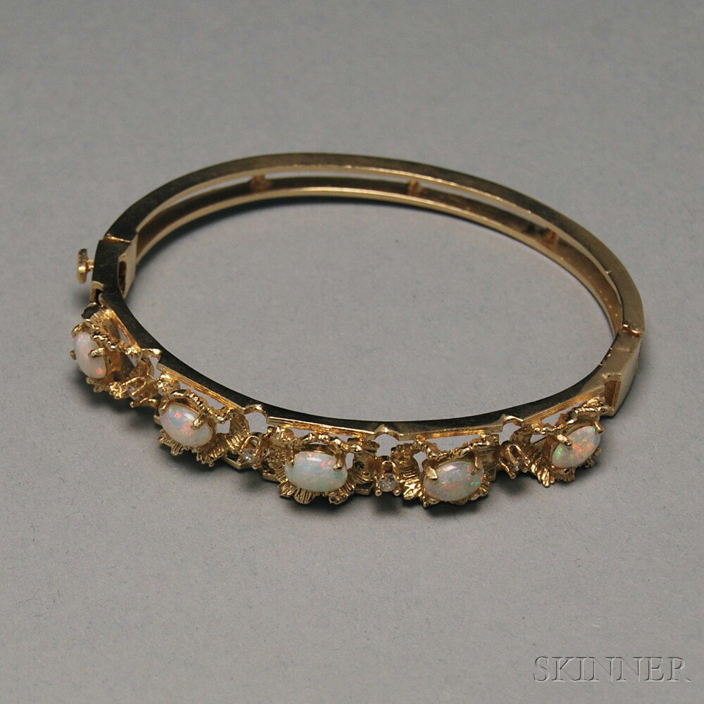 Appraisal: kt Gold Opal and Diamond Bracelet with five opals each