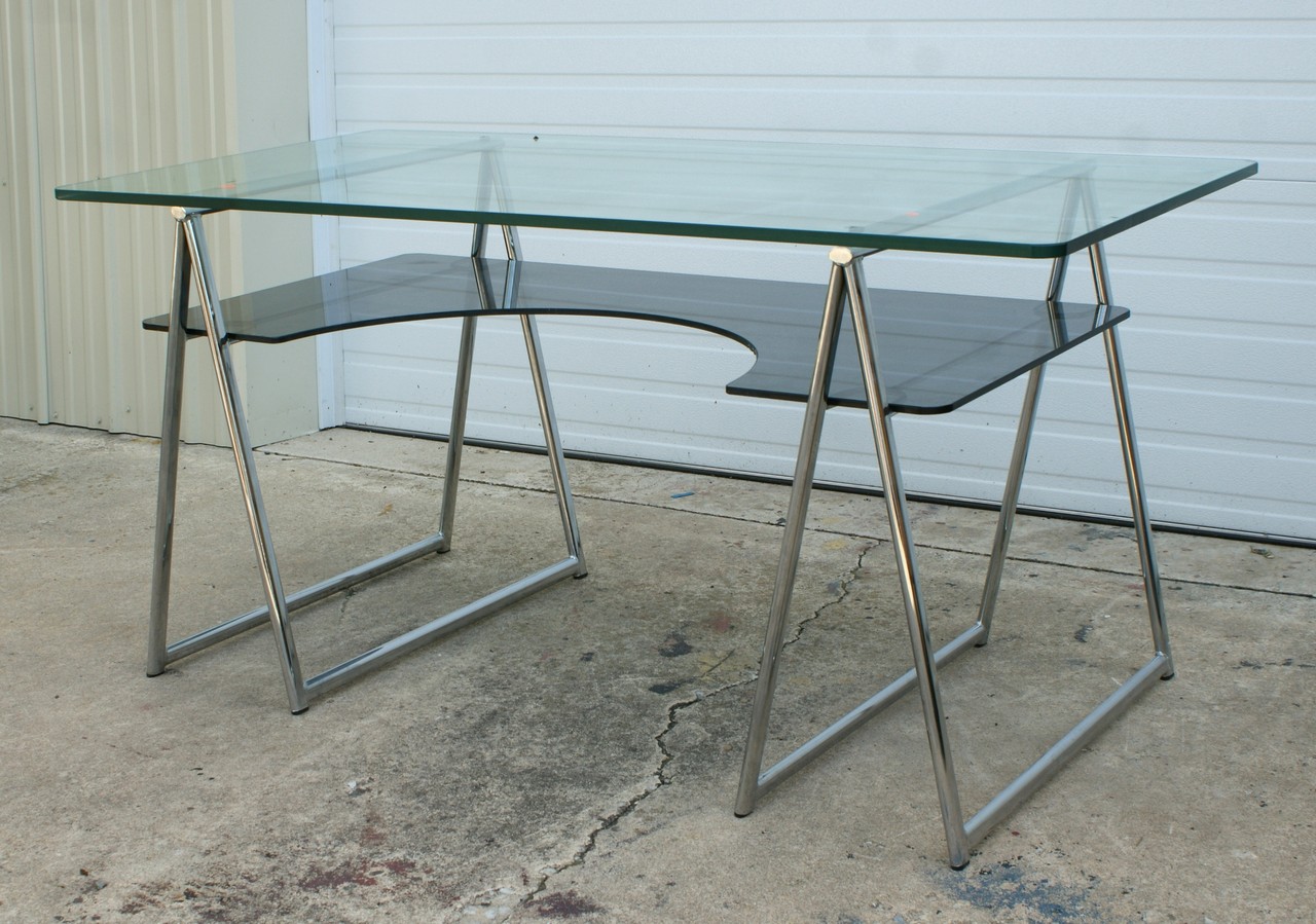 Appraisal: Chrome and Plate Glass top desk w d h