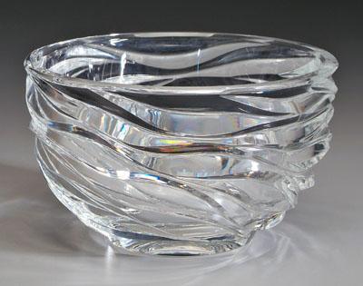 Appraisal: Brost Tiffany glass bowl clear with wave decoration base marked