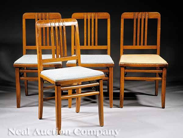 Appraisal: Four American Art Deco Mahogany Folding Chairs labeled Louis Restetter