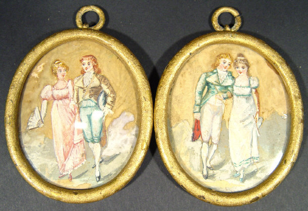 Appraisal: Pair of th Century miniature paintings of lovers in oval