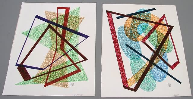 Appraisal: Two Non-Objective colored ink drawings x SLR Artist American -