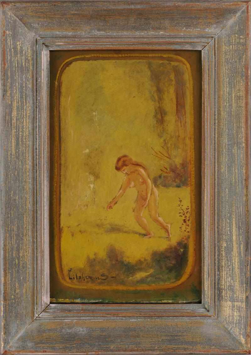 Appraisal: LOUIS M EILSHEMIUS - WALKING NUDE Oil on board signed