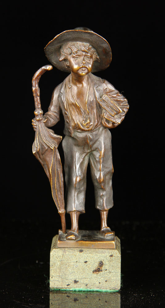 Appraisal: - German Figure of Boy with Umbrella Bronze German figure