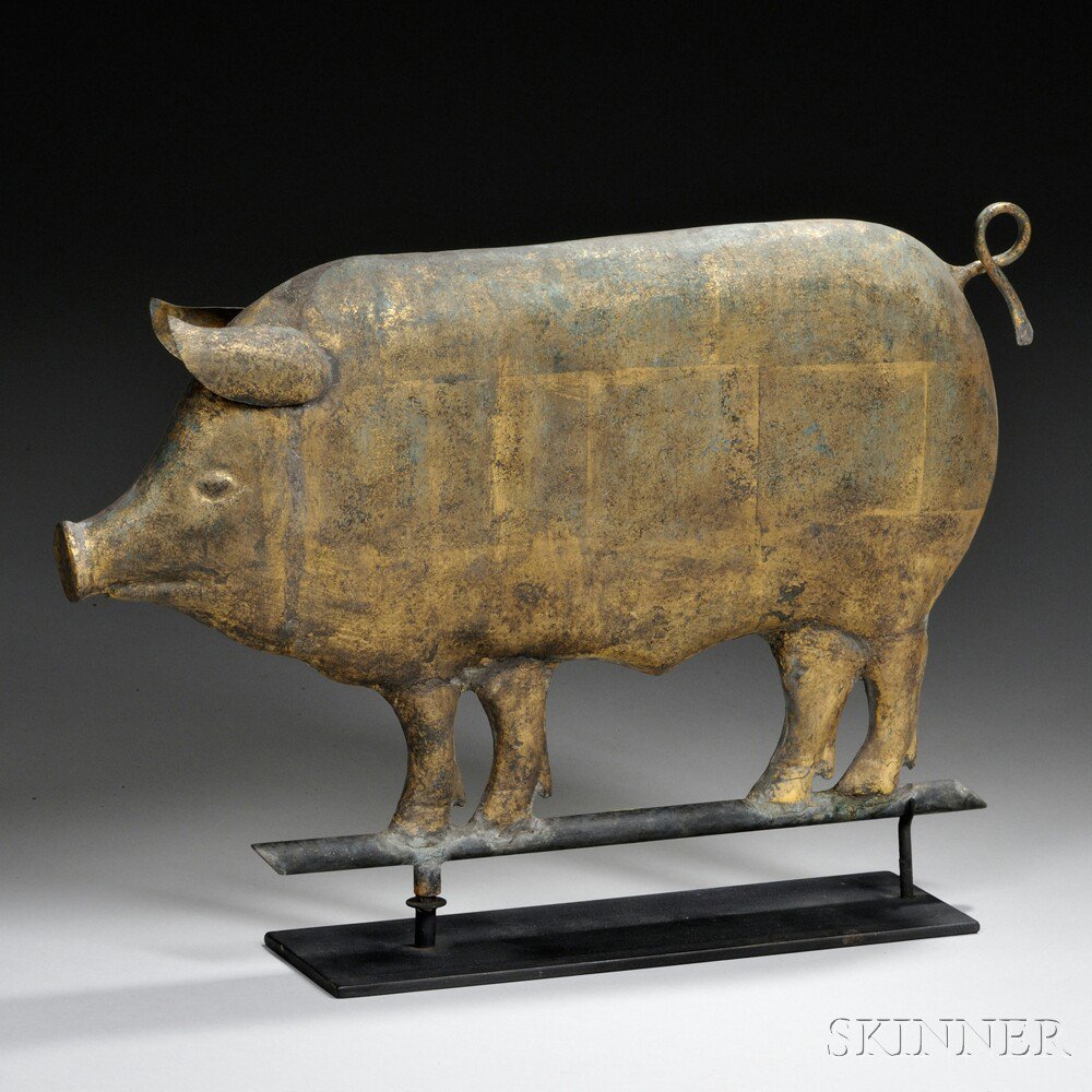 Appraisal: Gilded and Molded Copper Pig Weathervane th century molded sheet