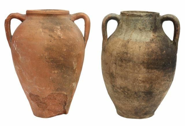 Appraisal: lot of Earthenware double-handled jugs comprising unglazed having large chip