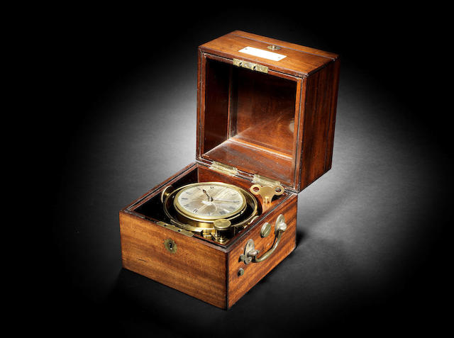 Appraisal: A mahogany two day marine chronometer Barrauds London number The