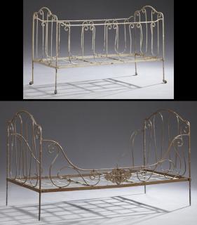 Appraisal: Two French Folding Iron Campaign Beds c both with scrolled