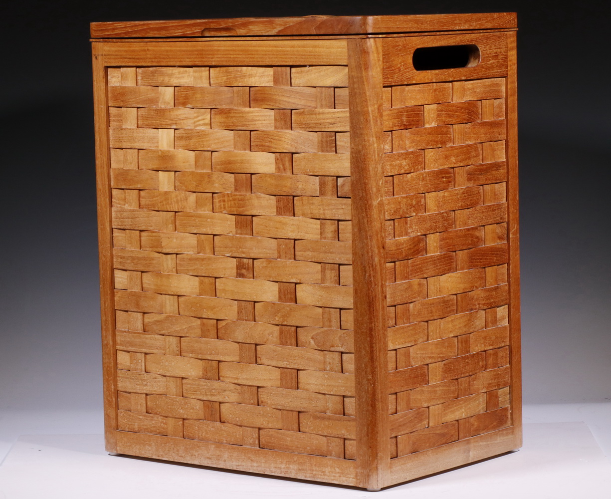 Appraisal: WOVEN WOODEN HAMPER Woven wooden hamper high x