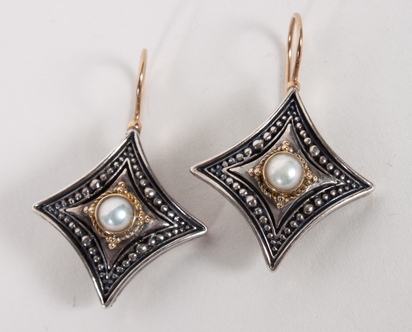 Appraisal: Pair of Victorian silver gold pearl earrings sterling silver drop