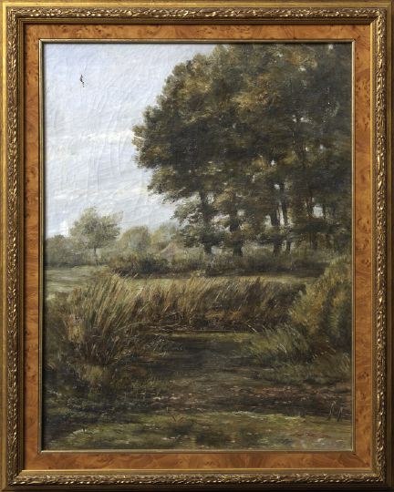 Appraisal: American School th Century Summer Landscape with Woodland Pond Strewn