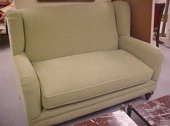 Appraisal: Contemporary green wingback chenille settee '' h x '' w