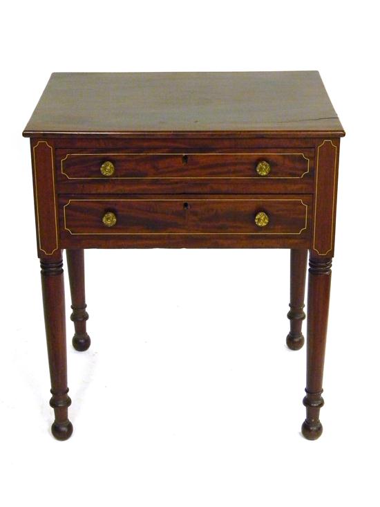 Appraisal: th C two drawer stand mahogany and mahogany veneer brass