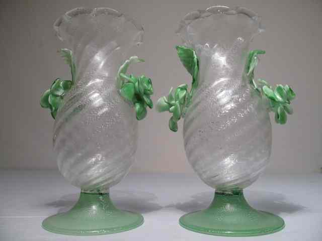 Appraisal: Pair of art glass vases Glass contains silver mica flecks